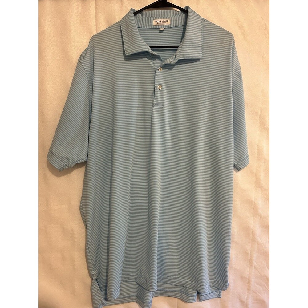 Peter Millar Men's Summer Comfort Short Sleeve Blue Striped Golf Polo XXL